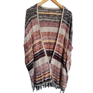 Natural Reflections Boho Hippie Festival Multicolored Stripe Sweater Poncho XL